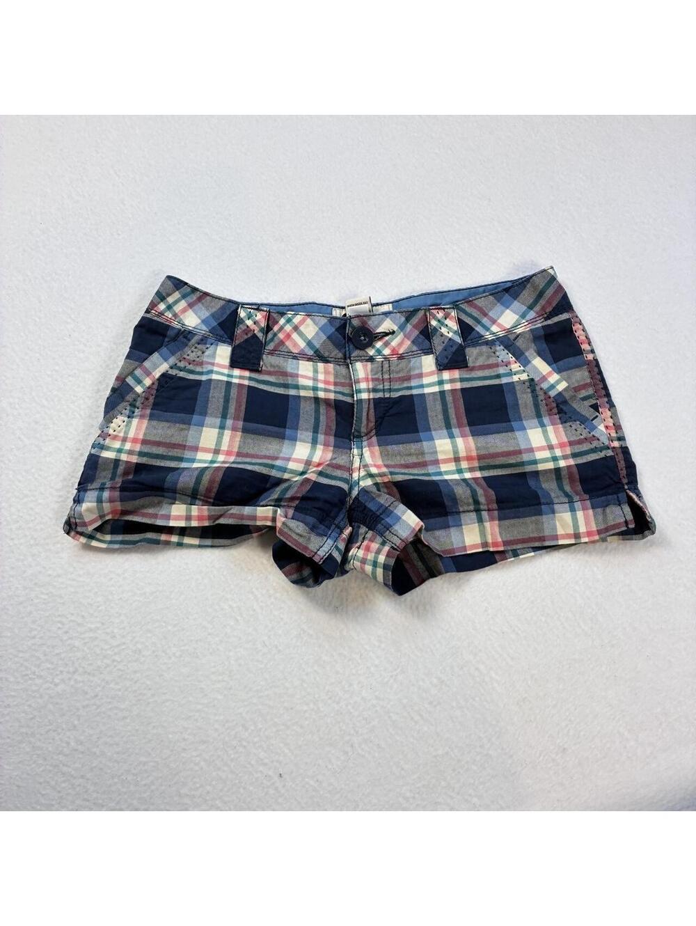 Y2K SO plaid low rise mini shorts, size 5! pink blue stripes - Picture 2 of 8